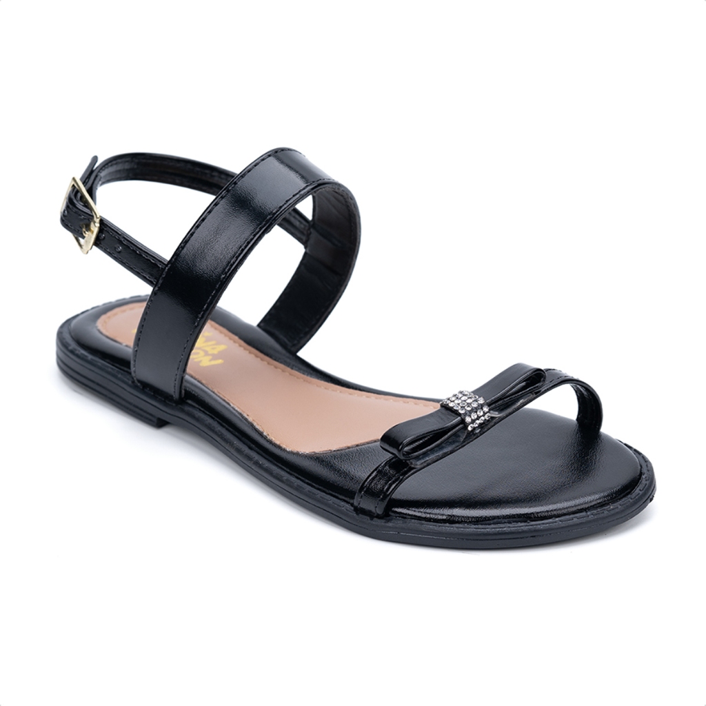 Sandália Rasteira Menina Fashion Infantil Laço De Strass