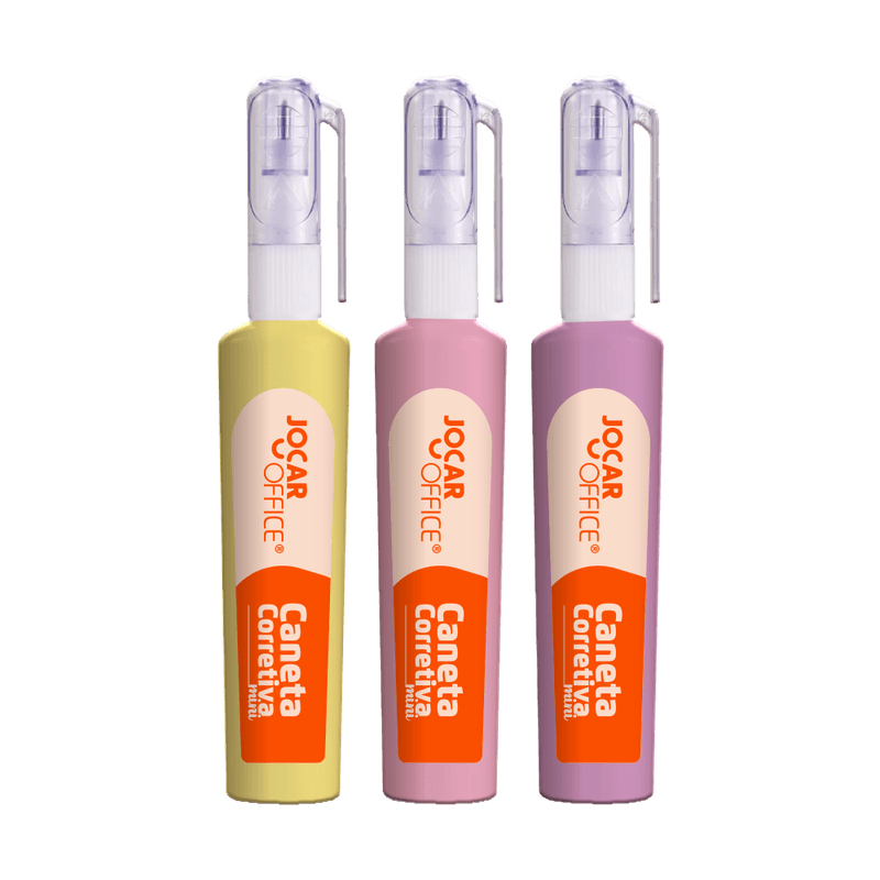 Kit 3 Mini Corretivo Caneta 4mL Corpo Colorido Jocar Office Leonora