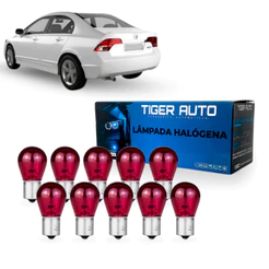 Kit 10 Lâmpadas Automotiva Halógenas Pr21W 1 Polo 12V Vermelho