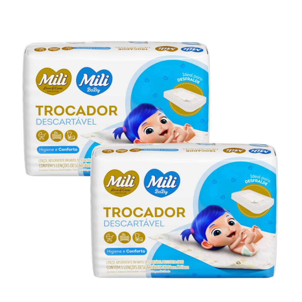 Kit 2 Pct Trocador Descartável Mili Love & Care Portátil Cômoda Berço Bebê 10 Unidades