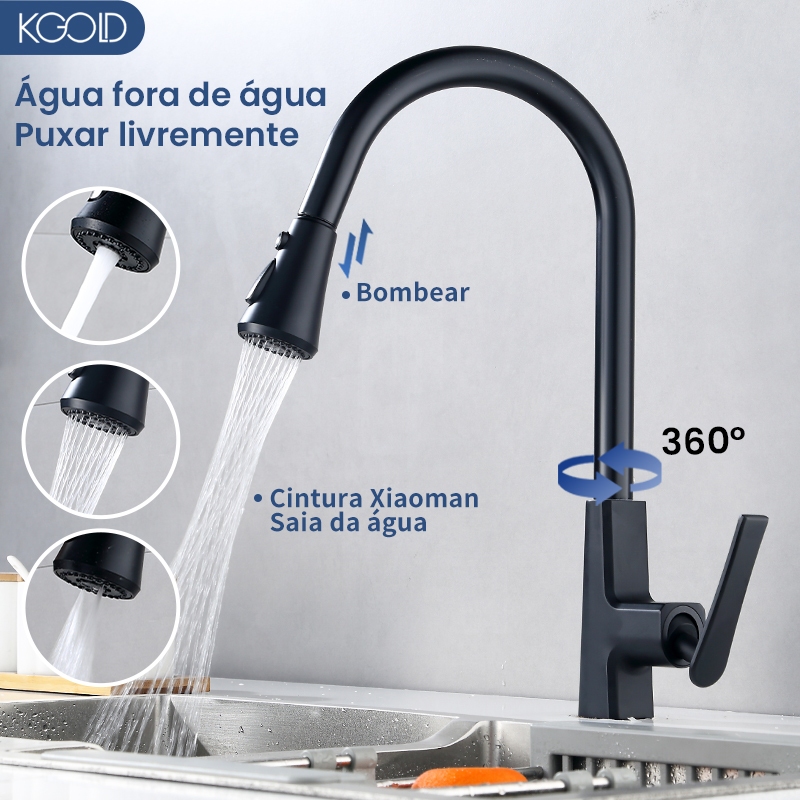 Torneira Cozinha Gourmet Monocomando Com Extensor Arejador Preta, Aço Escovado Ou Aço Inox