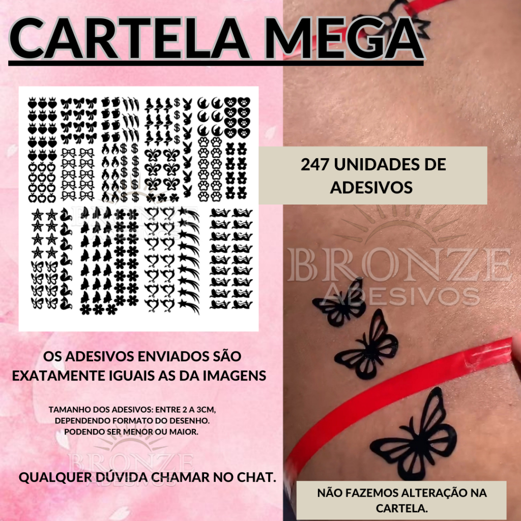 Mega cartela de tatuagem solar para bronzeamento natural. Bronzeamento natural em Oferta na Shopee