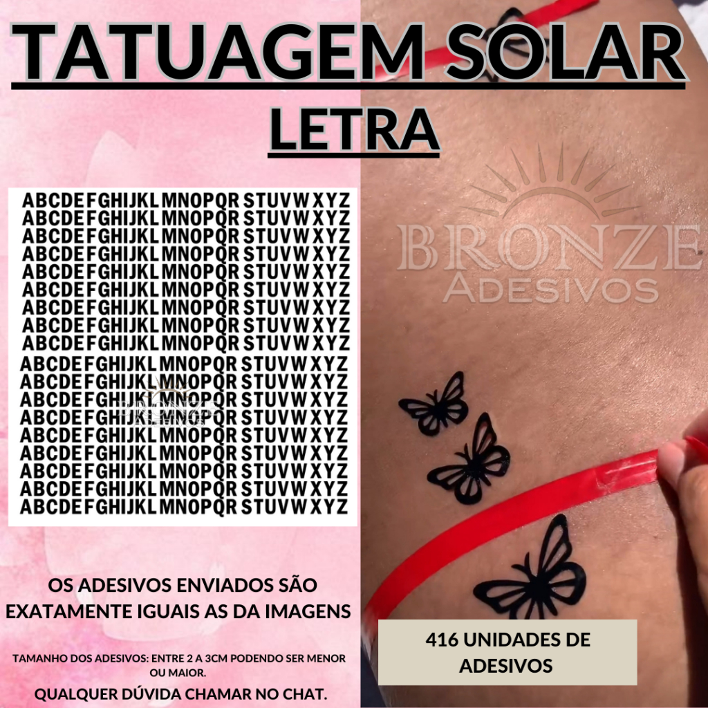 468 letras para tatuagem solar para bronzeamento.Tatuagem de letra para bronzeamento solar. em Oferta na Shopee