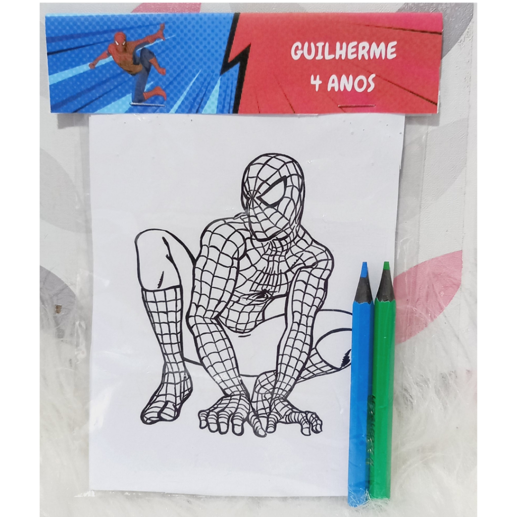 Kit's para colorir personalizado personagem HOMEM ARANHA  Lembrancinha de aniversário + lápis de cor