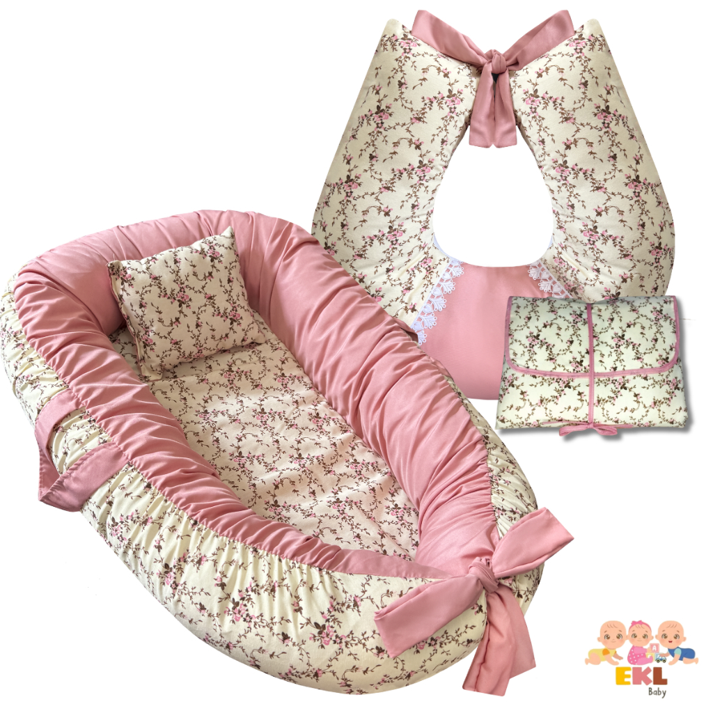 Kit Ninho Redutor  de berço para bebê + Almofada de Amamentação + Trocador Portatil - Menino Menina em Oferta na Shopee