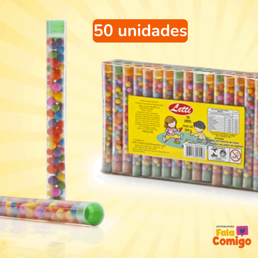 Bala Tubete Frutitos Com Brinquedo 50 Unidades - Letti em Oferta na Shopee