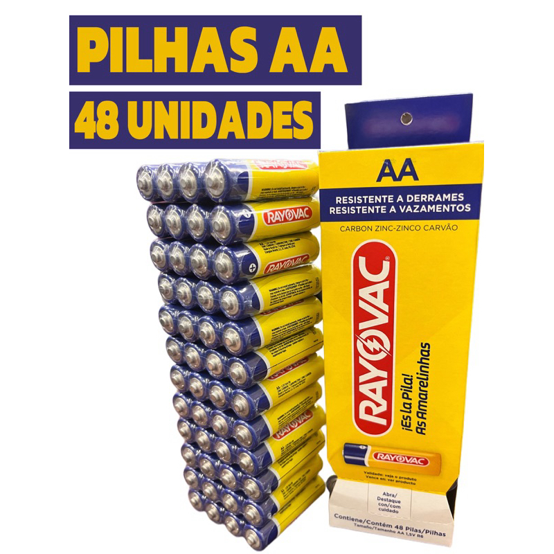 Pilhas AA Comum Rayovac 8/16/24 e Tubo com 48 Unidades