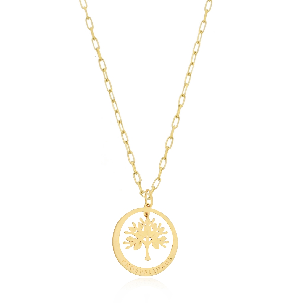 Pingente Árvore Da Vida+ Corrente Cartier Em Ouro 18k Grande
