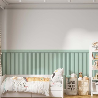 Papel De Parede Adesivo Ripado Verde Menta Com Faixa Para Meia Parede em Oferta na Shopee