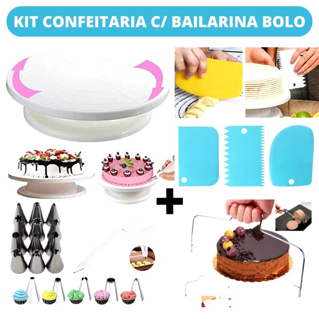 Kit Confeitaria Profissional Bailarina Giratória Raspadores Nivelador de Bolo Bico de confeitar Saco de confeitar
