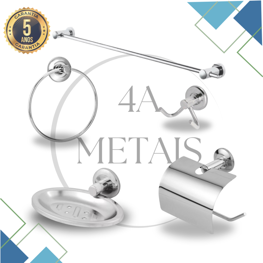 kit de banheiro acessorios para banheiro 5 peças stander aluminio e aço inox