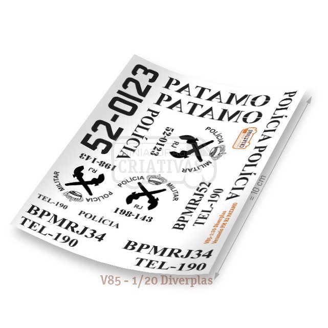 V85 Decal para Veraneio PM RJ PATAMO - Veraneio - Decais Decalque Water Slide