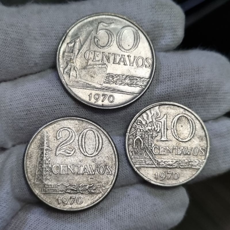 Set 3 Moedas Brasil 10, 20 e 50 Centavos 1970