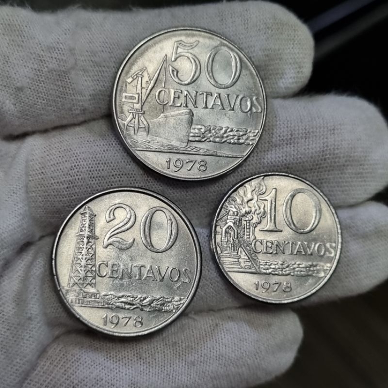 Set 3 Moedas Brasil 10, 20 e 50 Centavos 1978 FC