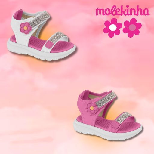 Sandália Infantil Molekinha Tira Pronta Turim Florzinha Gorgurão Fofo Confortável
