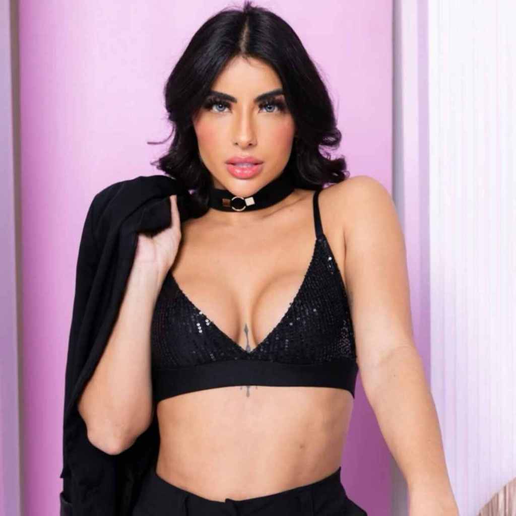 Cropped Top Blusa Sutiã Paetê Preto Em Brilho Festa Balada Luxo Elegante Alcinha Envio Imediato