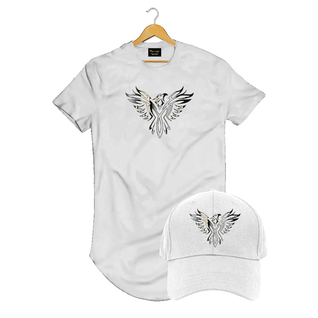 Kit Camisa Camiseta Longline Aguia Pratiada + Bone Fitao Branco Gospel Jesus Leao Juda