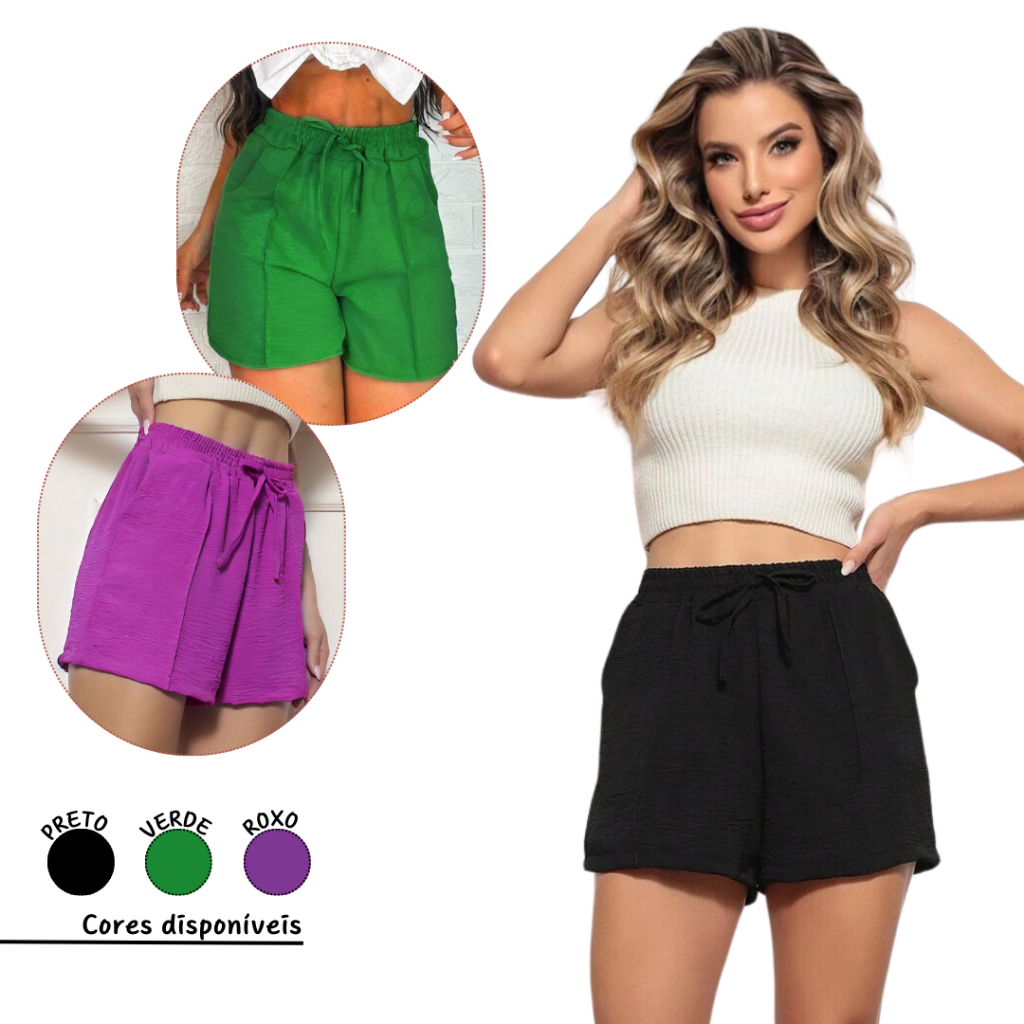 Short Duna Feminino Com Bolso Básico Atlético Soltinho Leve Elástico Confortável Shorts Bermuda Roupa Feminina Verão