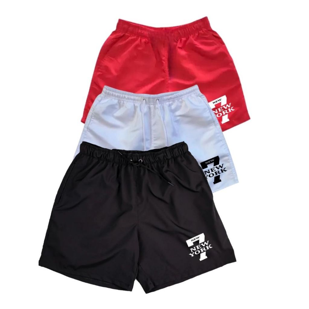 Kit 3 Shorts Tactel Masculino 7 NY Super Estilo Para Praia e Piscina Presente Pai Dia a Dia Esporte