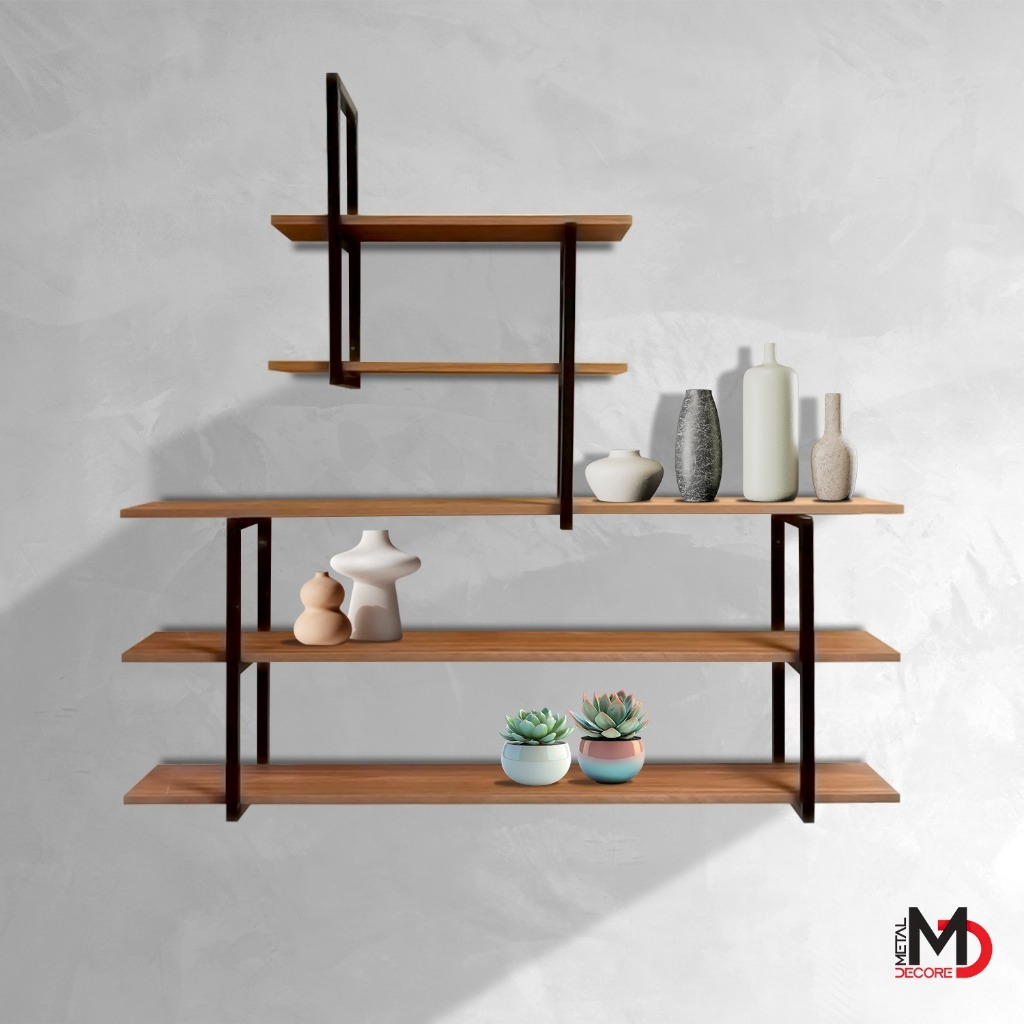 Prateleira Organizadora Industrial Suspensa Metalon e Madeira Design Moderno Escritório Sala Quarto