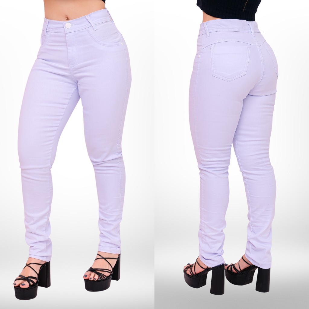 Calça Jeans Skinny Feminina Branca Cintura Alta Levanta Bumbum Feminino Com Lycra Elastano Jeans em Oferta na Shopee