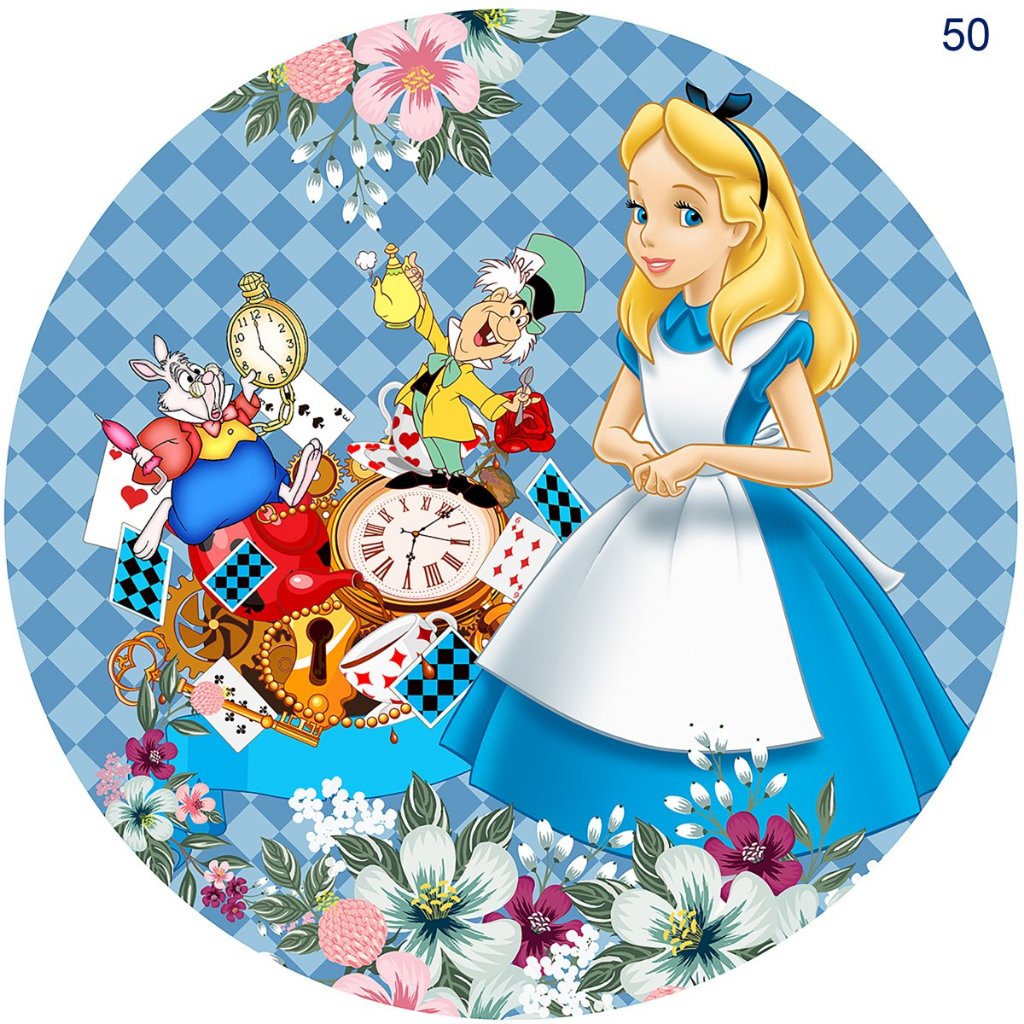 Capa Painel Festa Redondo Veste Fácil C/ Elástico 50cm Alice no País das Maravlhas