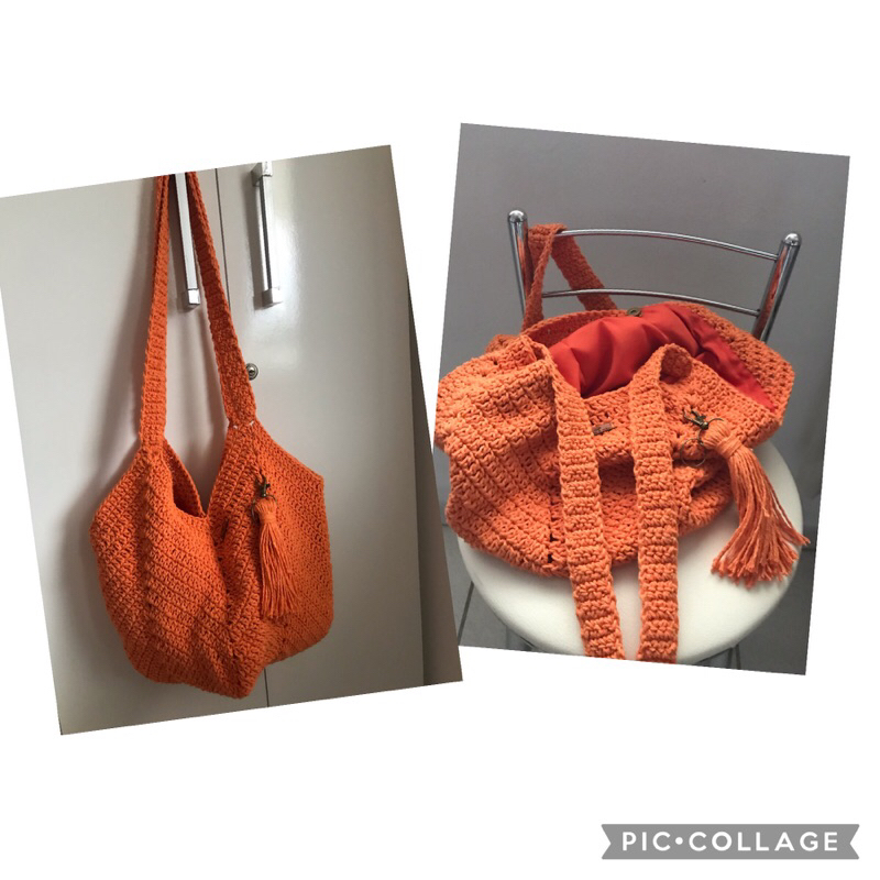 Bolsa de crochê praia e passeio NINA FORRADA, feita à mão  com barbante ecológico nº 06 um