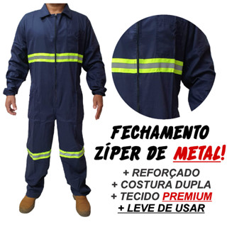 Macação Reforçado Brim Faixa Refletiva Uniforme Profissional de Trabalho Sinalização Para Industria! em Oferta na Shopee