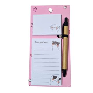 Bloco de Anotações Gatinho com ímã + Caneta - Papelaria Fofa - Papelaria Kawaii em Oferta na Shopee