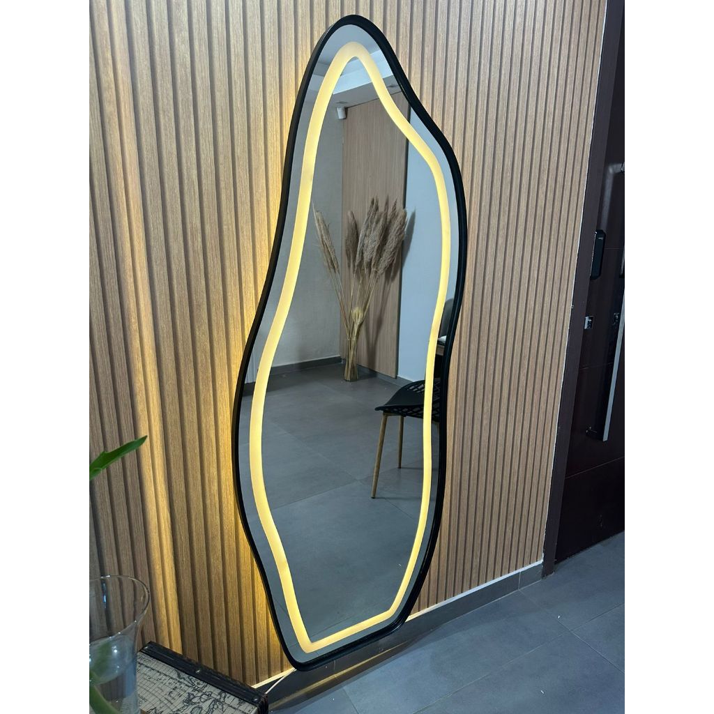 Espelho Flame Orgânico Moldura Metal Preto 150X60CM 170X70cm com LED Jateado Quarto Sala Banheiro em Oferta na Shopee