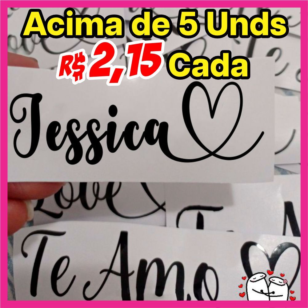 Imagem Adesivo Vinil personalizado Com Coração Impermeável para taças, Potes de Plástico , copos, Garrafas Térmicas