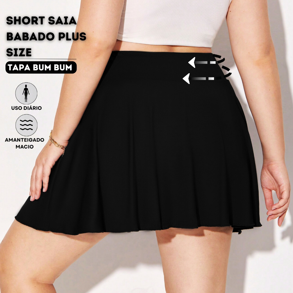 Short Saia Plus Size Babado Cintura Alta em Suplex Conforto E Segurança Na academia Com Wolfox em Oferta na Shopee