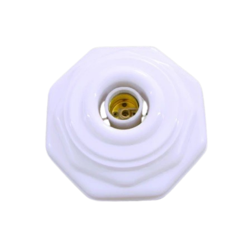 Plafon Completo Globo Decorativo Octagonal Branco Com Soquete E Trava