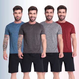 kit Com 4 Camisetas Camisas Dry-Fit -Malha Fria-lisa Manga Curta Masculin  Para Academia Exercício