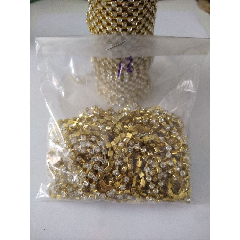Corrente Strass Cristal Ss12 Dourado 10 Metros Promoção em Oferta na Shopee