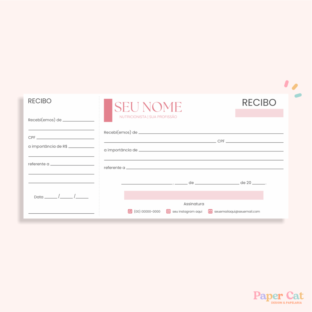 Recibo Personalizado | Tamanho 21x10cm em Oferta na Shopee