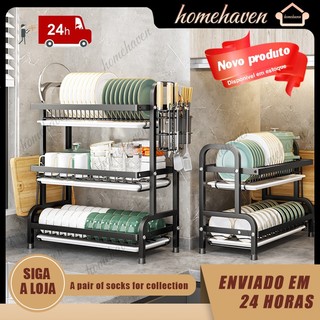 Escorredor Organizador de Louças 2 andar 3 andar Preto Aço Inoxidável Rack ES