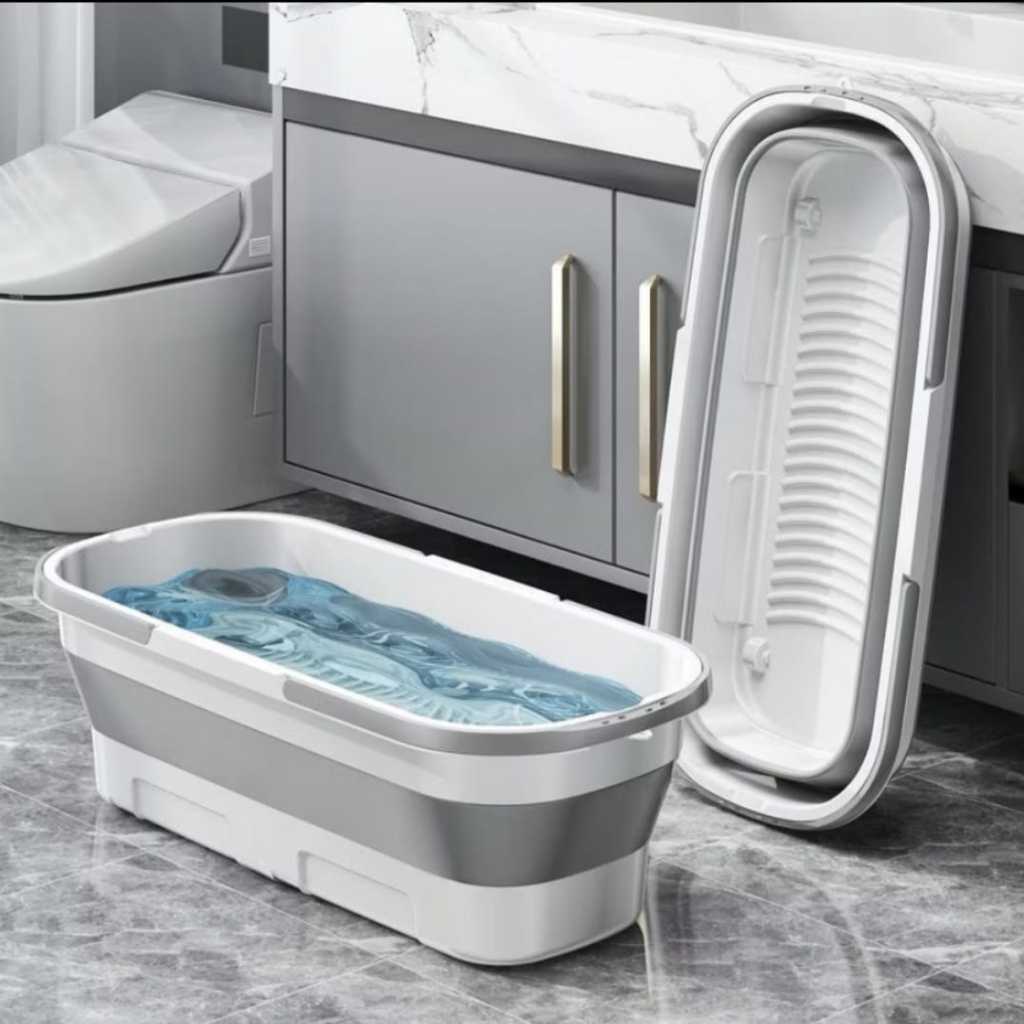 Balde Retrátil Flexível Dobrável Retangular Silicone Cesto Multiuso Com Rodinha