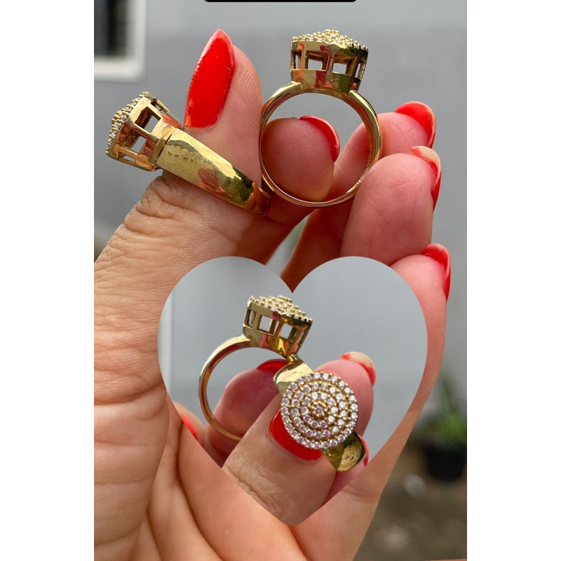 Anel Chuveiro grande cravejado com zirconias moeda antiga cod:0062 em Oferta na Shopee