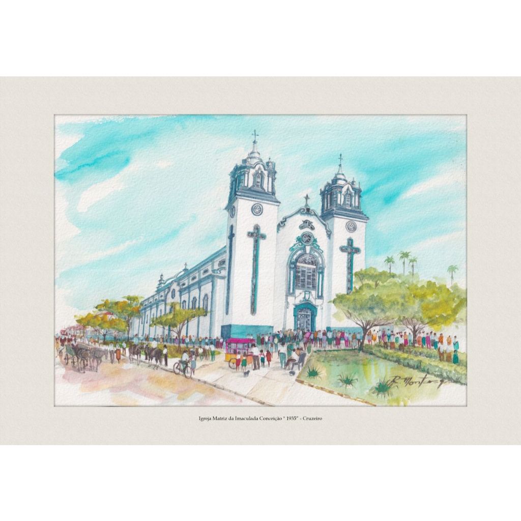 Pintura em Aquarela Igreja Matriz da Imaculada Conceição 1935 - Cruzeiro | Quadro Decorativo | A4