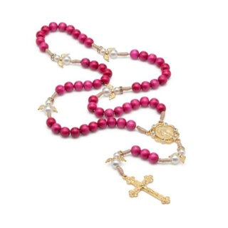 Terço Dos Anjos Rosa Nossa Senhora das Graças Mad 8mm em Oferta na Shopee