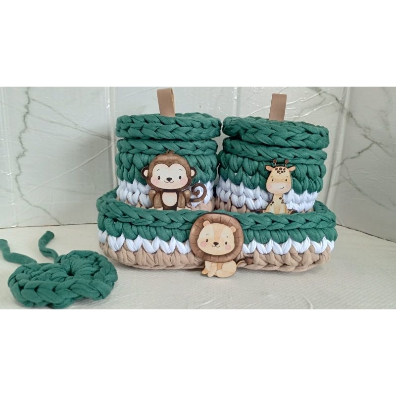 kit higiene bebê em fio de malha 3 peças