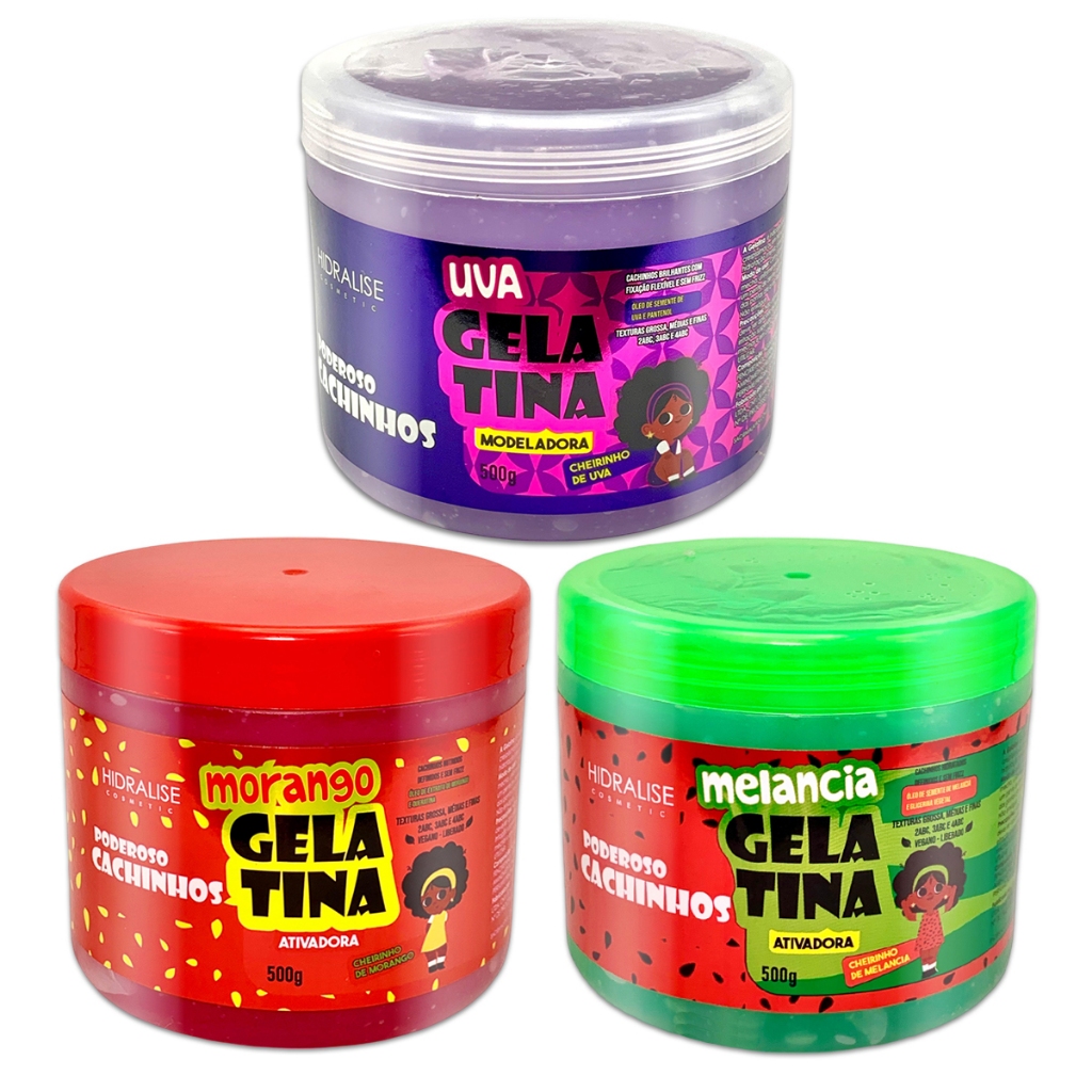 Gelatina Ativadora Kids 500g Poderosos Cachinhos Melancia Morango Hidratação Nutricao Hidralise em Oferta na Shopee