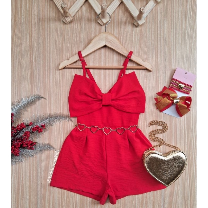 Macaquinho laço infantil roupa infantil natal roupa vermelha infantil