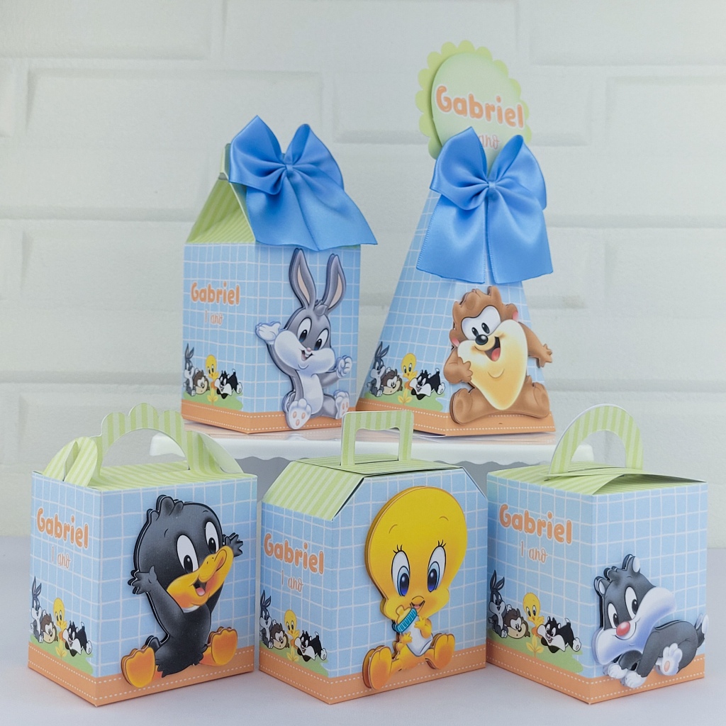 Kit Festa Personalizados - Baby Looney Tunes - Lembrancinha de aniversário -  Caixinha Personalizada