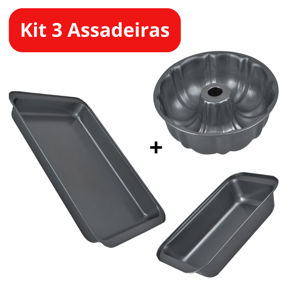 Kit 3 Assadeiras Antiaderente bolo Pão  Pudim Tortas bolos pães doces tortas