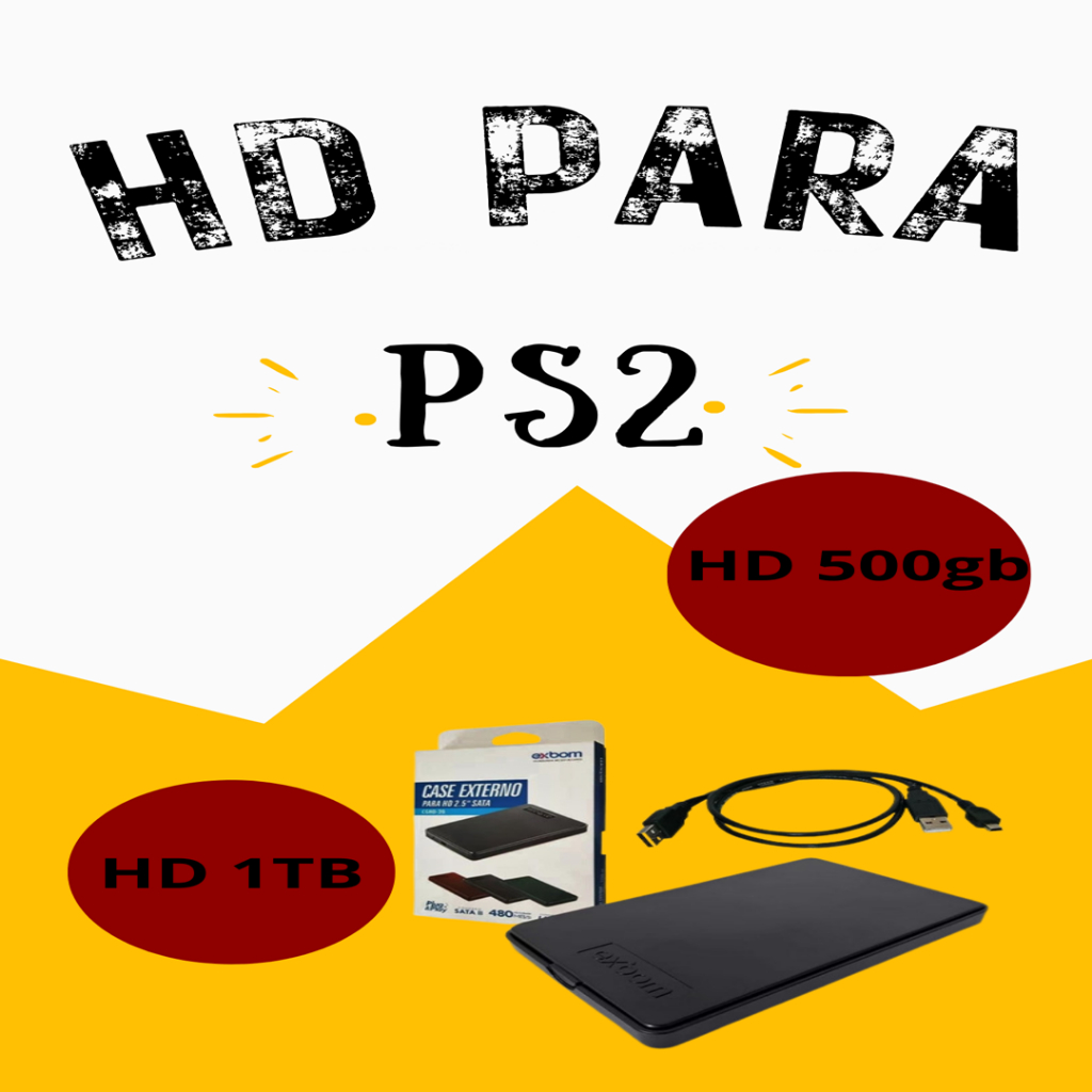 HD externo p/ PS2 500GB e 1TB Lista PRONTA Top!