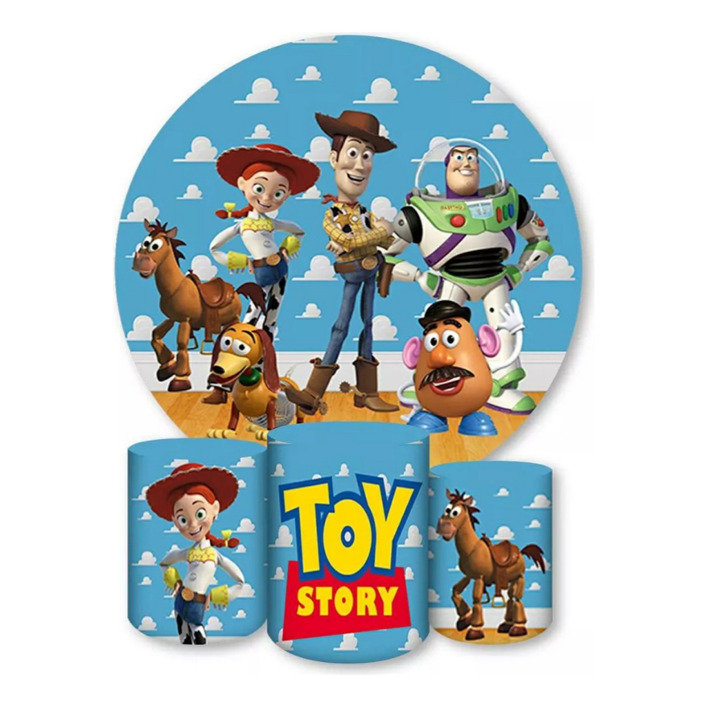 Painel Redondo E Capas De Cilindro Sublimados Toy Story