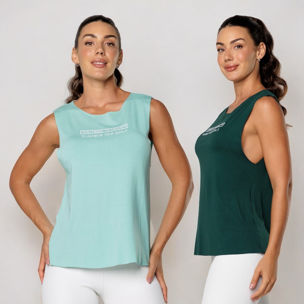 Kit 2 Regatas Fitness Feminina Academia Viscolycra Basica Estampada Fitness Corrida Lot Fitness