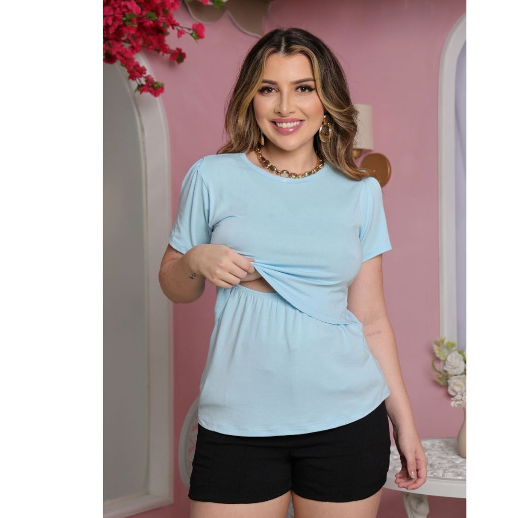 Blusa amamentação camiseta feminina maternidade t-shirt gestante blusinha grávida mãe leite manga curta viscolycra premi em Oferta na Shopee